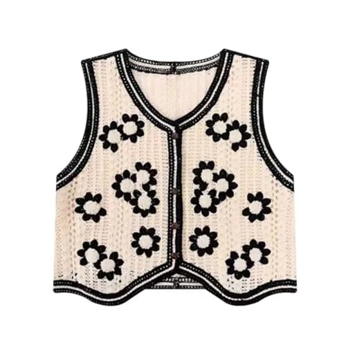 AUKLETBLIEF Damen ärmellose Strickjacke mit V-Ausschnitt und Knopfleiste Kurze Strickweste (DE/NL/SE/PL, Alphanumerisch, L, Regular, Regular, Schwarz) von AUKLETBLIEF