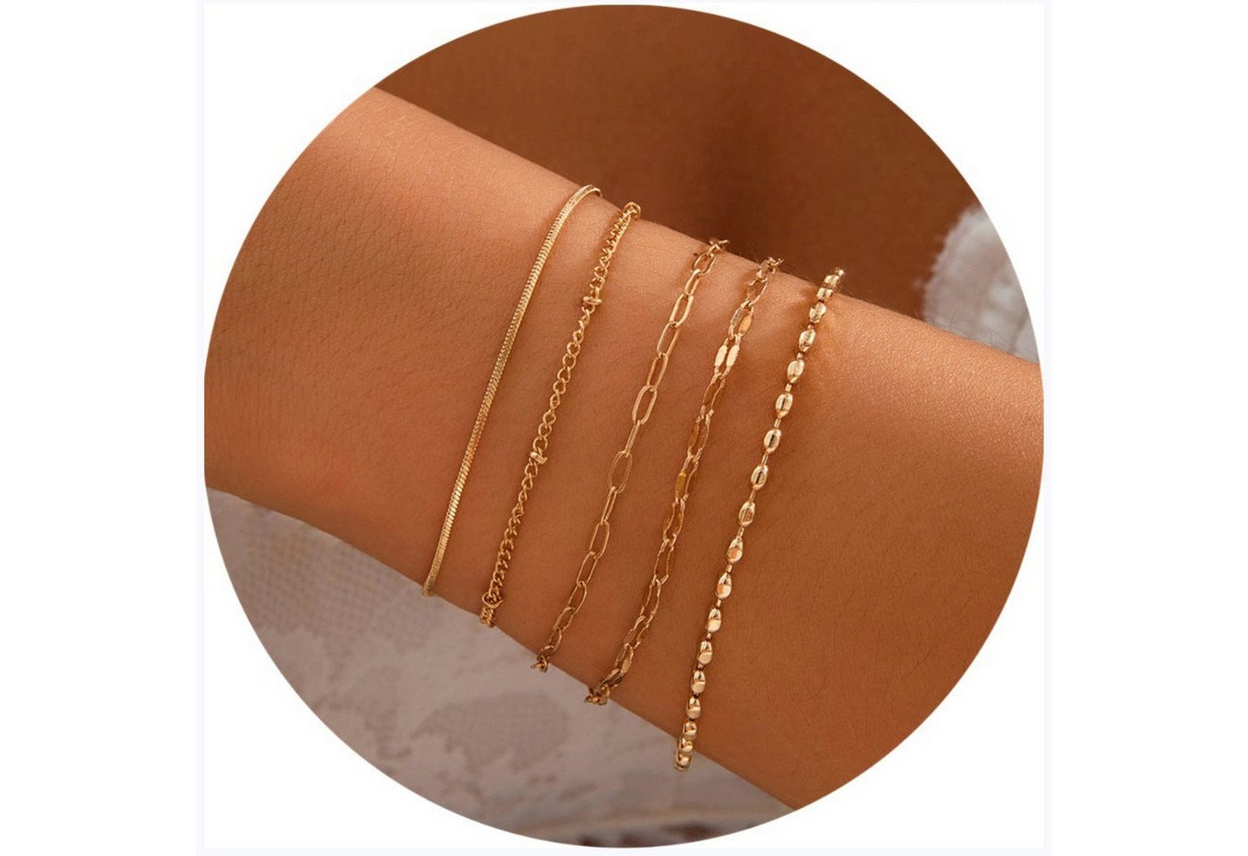 AUKUU Armband Accessoires Accessoires Hip Hop Einfache stapelbare Metallkette, Handaccessoires Mode Damen Gold Armband Set von AUKUU