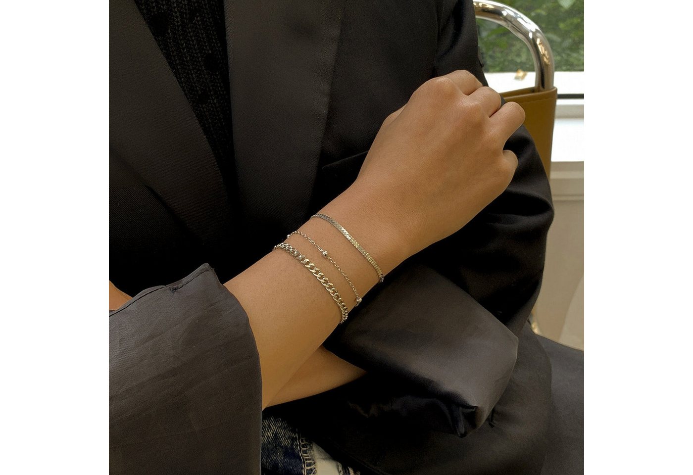 AUKUU Armband Einfaches Einfaches und personalisiertes flaches mehrschichtiges, Armband aus Schlangenknochen mit Temperament geometrischer von AUKUU