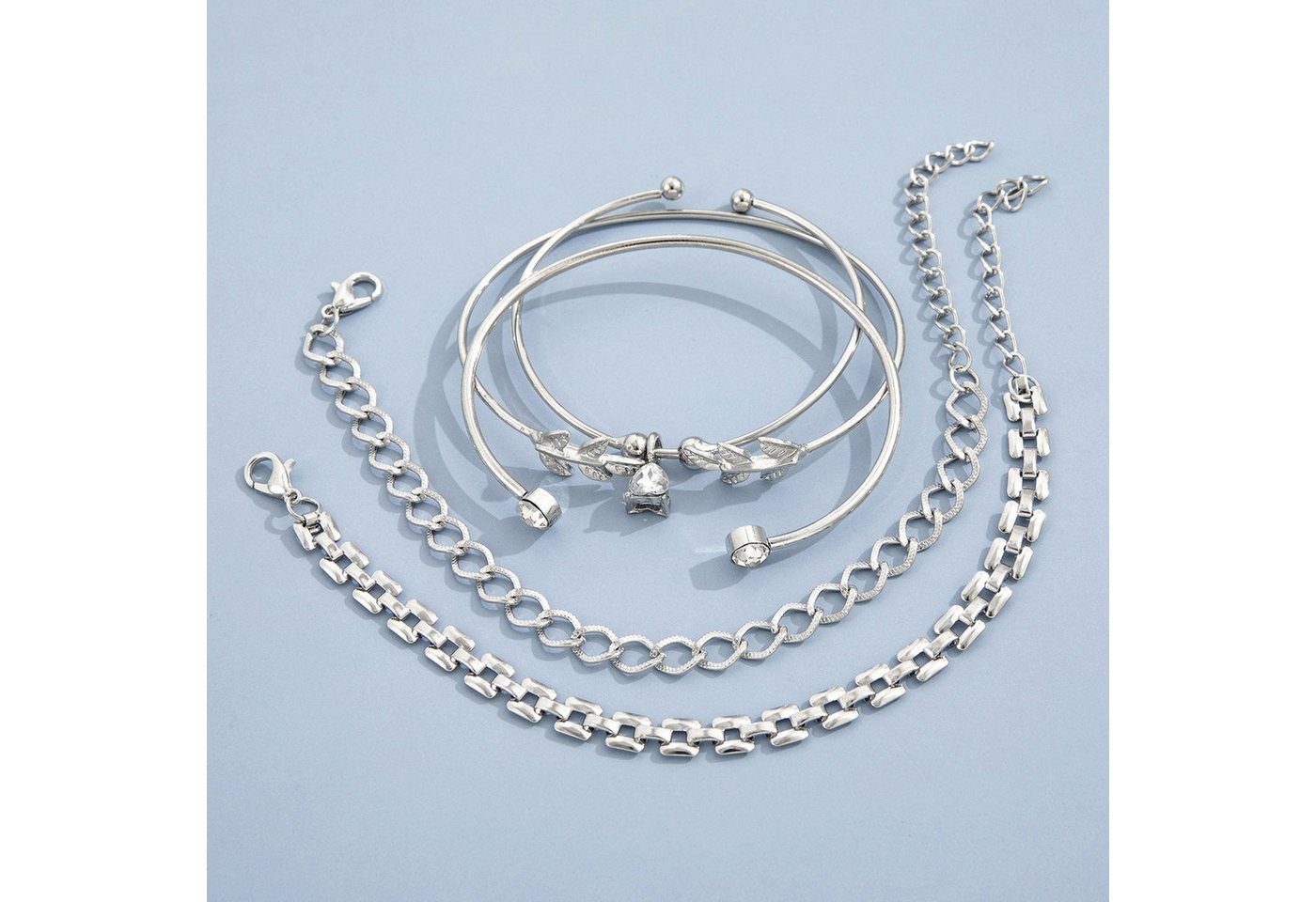 AUKUU Armband Geometrisches Geometrisches Blatt Punkt Diamant Perlen Liebe, Strass offenes Armband Damenarmband 5 teiliges Set von AUKUU