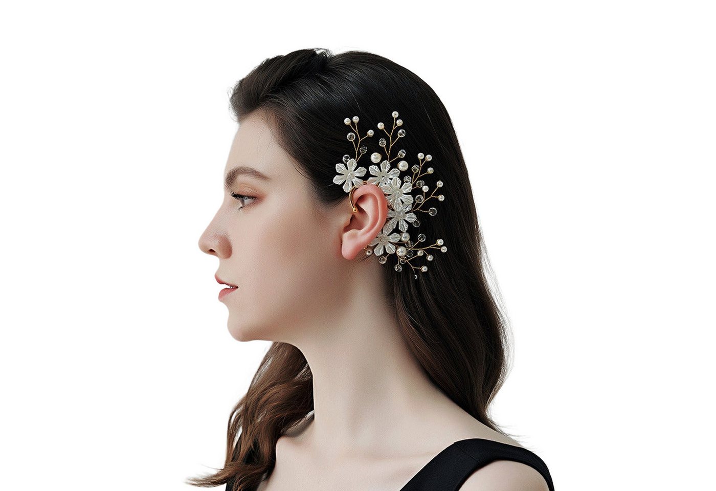 AUKUU Diadem Braut Braut Ohrringe Blumen Ohr Knochen Clip Ohr hängende, handgefertigte Perlen Strass Ohr Clip von AUKUU