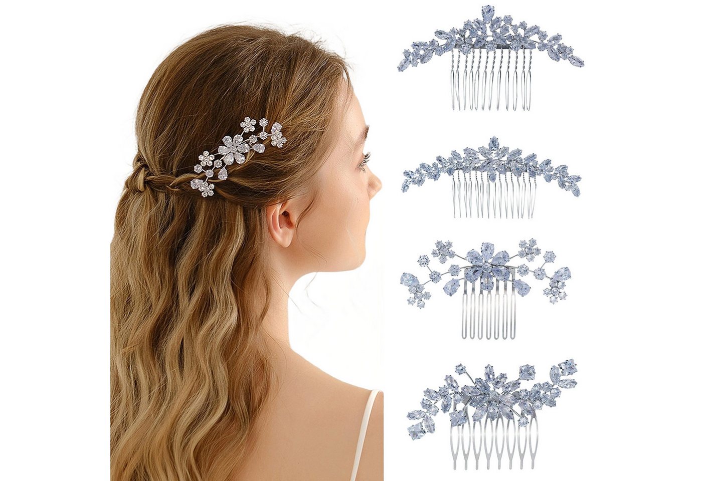 AUKUU Diadem Braut Braut Tiara Hochzeitskleid Kamm Damen Nischenschmuck, vielseitiger Haarschmuck Zirkon Blumen Haarkamm von AUKUU