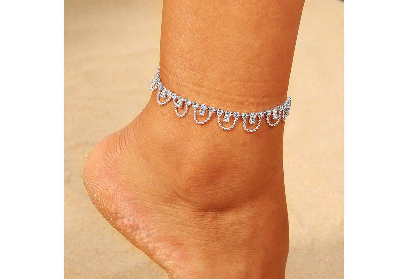 AUKUU Fußkette Modisches Modisches und schillerndes halbrundes Fußkettchen mit, geometrischen Diamantfüßen und Krappendiamanten von AUKUU