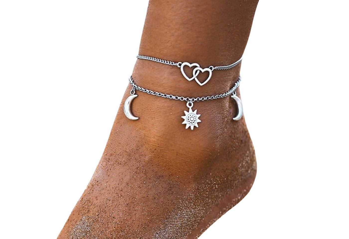 AUKUU Fußkette Sun Sun Love Crescent Simple Beach Silberne Metallkette, Fußkettchen für Damen von AUKUU