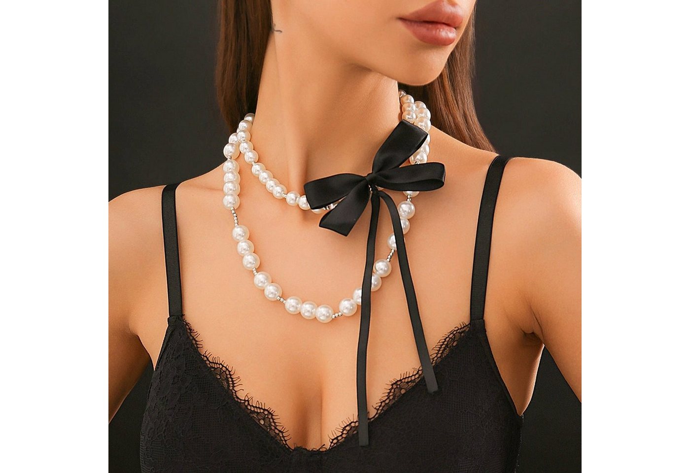 AUKUU Kette mit Anhänger Necklace - Charmante, stilvolle Halskette im französischen Retro-Stil, mit Imitation Pearl Bead and Ribbon Bow Knot von AUKUU