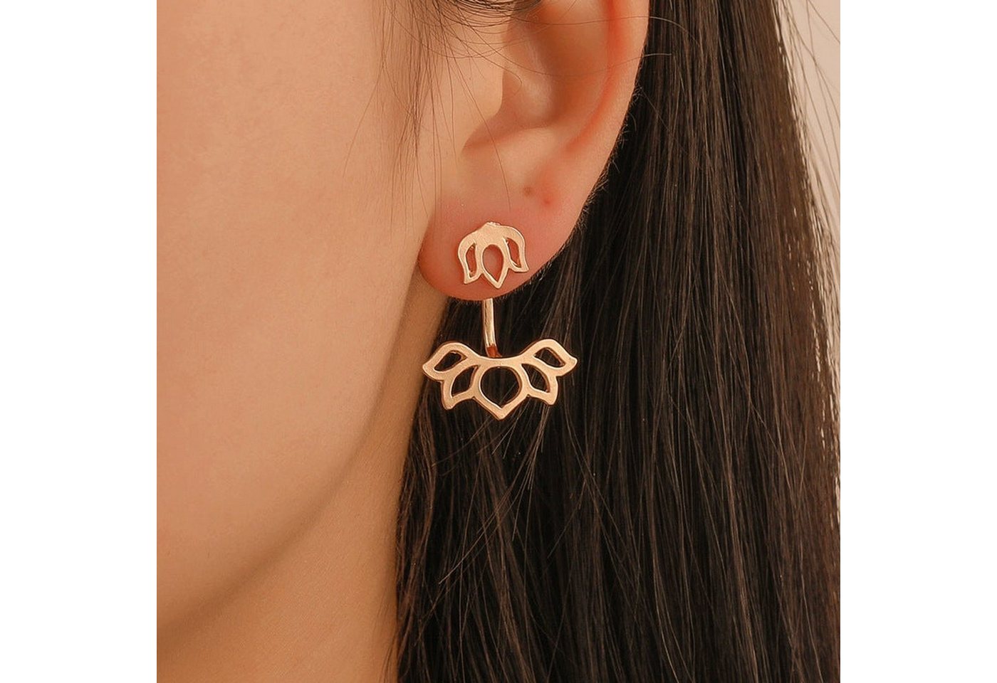AUKUU Ohrring-Set Feng Feng Damen Ohrringe kreativ hinten hängend einfache, hohle Lotus förmige Ohrringe Ohrringe von AUKUU
