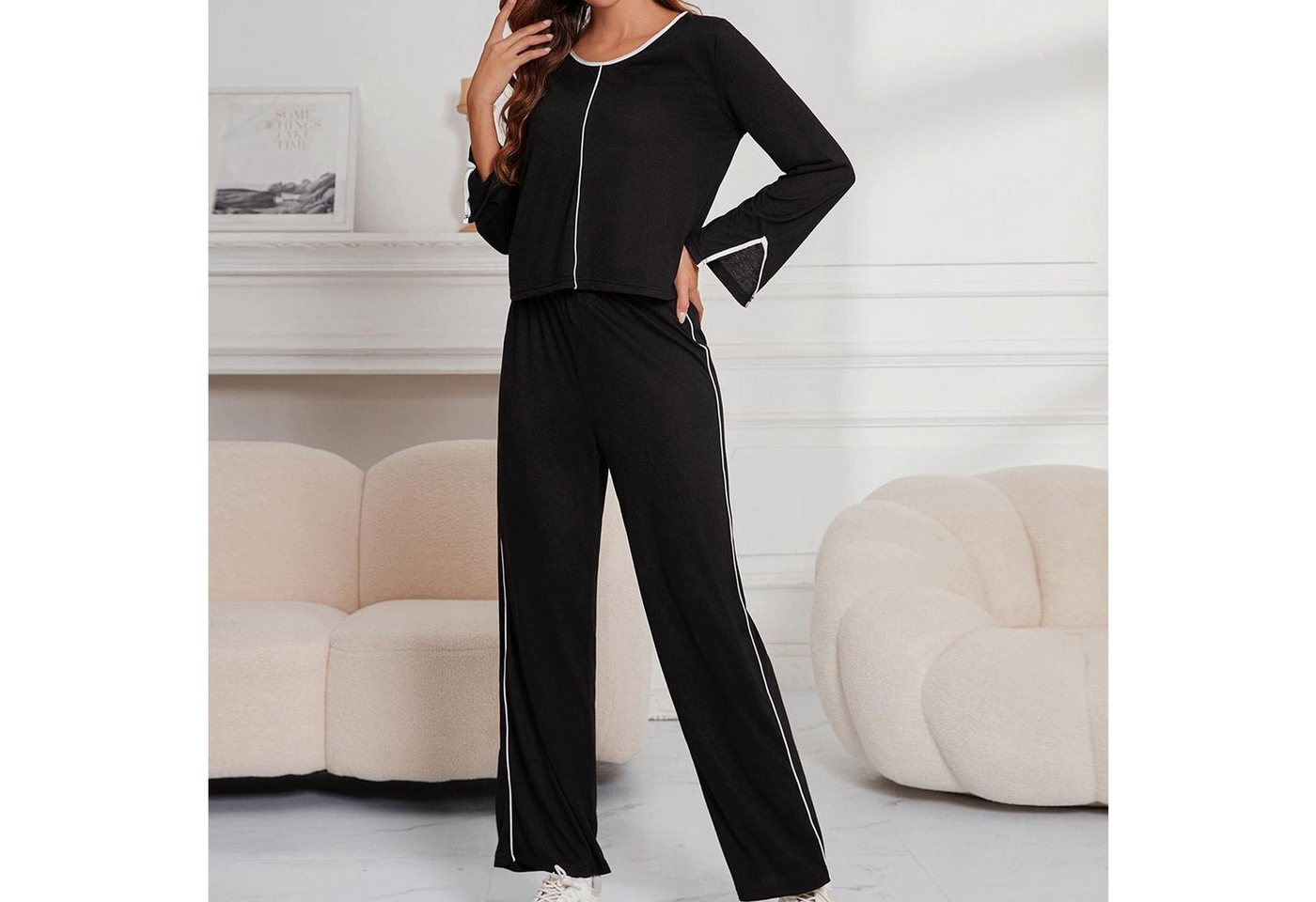 AUKUU Pyjama Damen Damen Hauskleidung Frühling und Herbst lässig gestreifte Langarmhose zweiteiliger Pyjama für Damen Winter von AUKUU