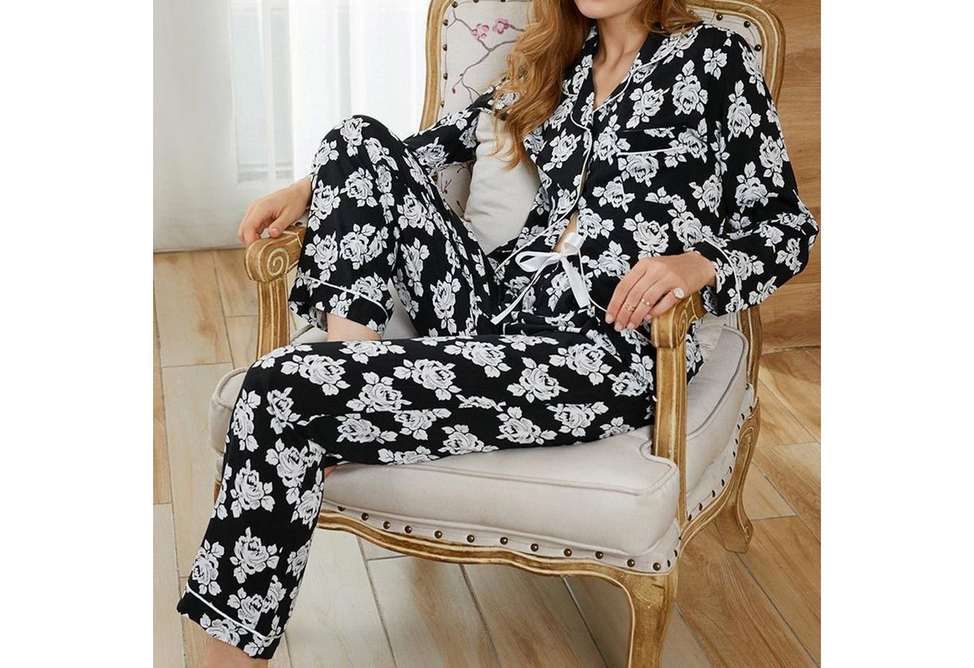 AUKUU Pyjama Damen Damen Hauskleidung Herbst und Winter lässig lockere Langarmhose zweiteiliger Pyjama für Damen zum Tragen im von AUKUU