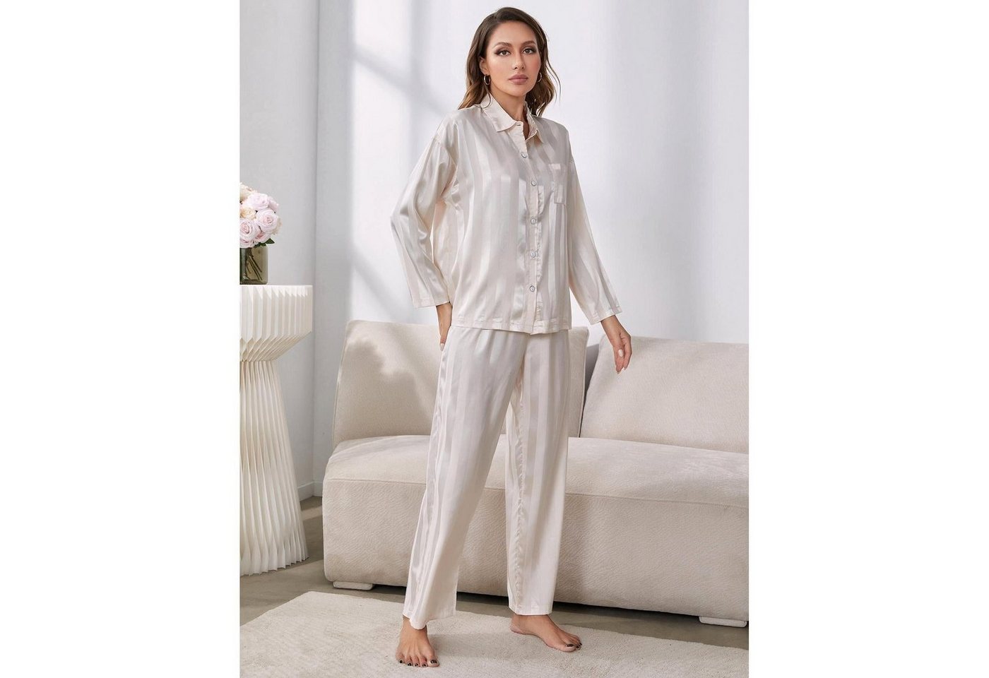 AUKUU Pyjama Damen Damen Homewear Set langärmelige Pyjamas aus Seidenimitat für Damen im Herbst und Winter können draußen getragen von AUKUU