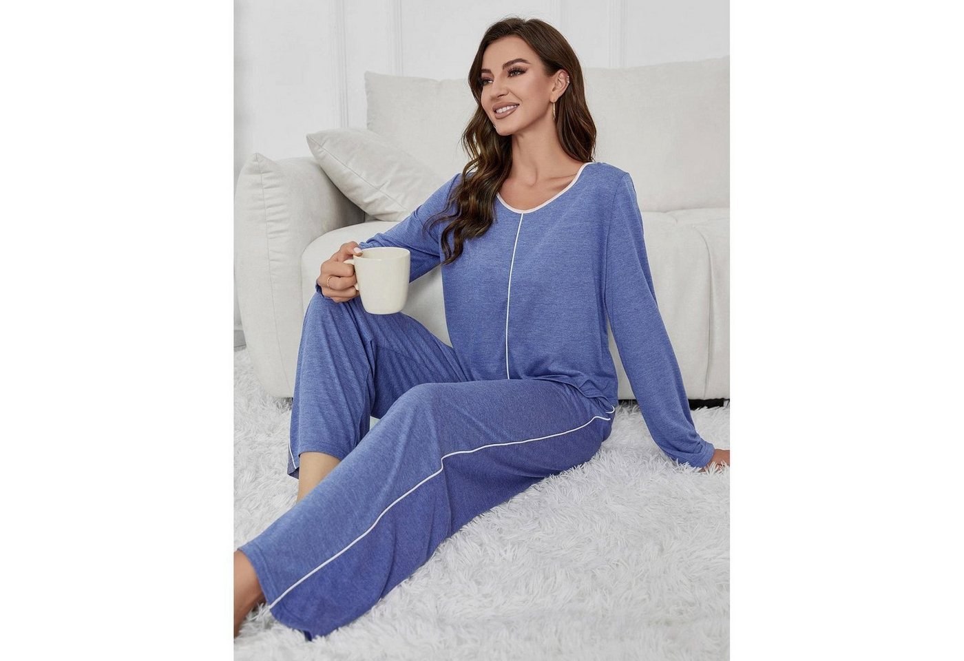 AUKUU Pyjama Das Das Pyjama Set für Damen im Herbst und Winter einfarbig mit langen Ärmeln und Hosen kann draußen getragen werden von AUKUU