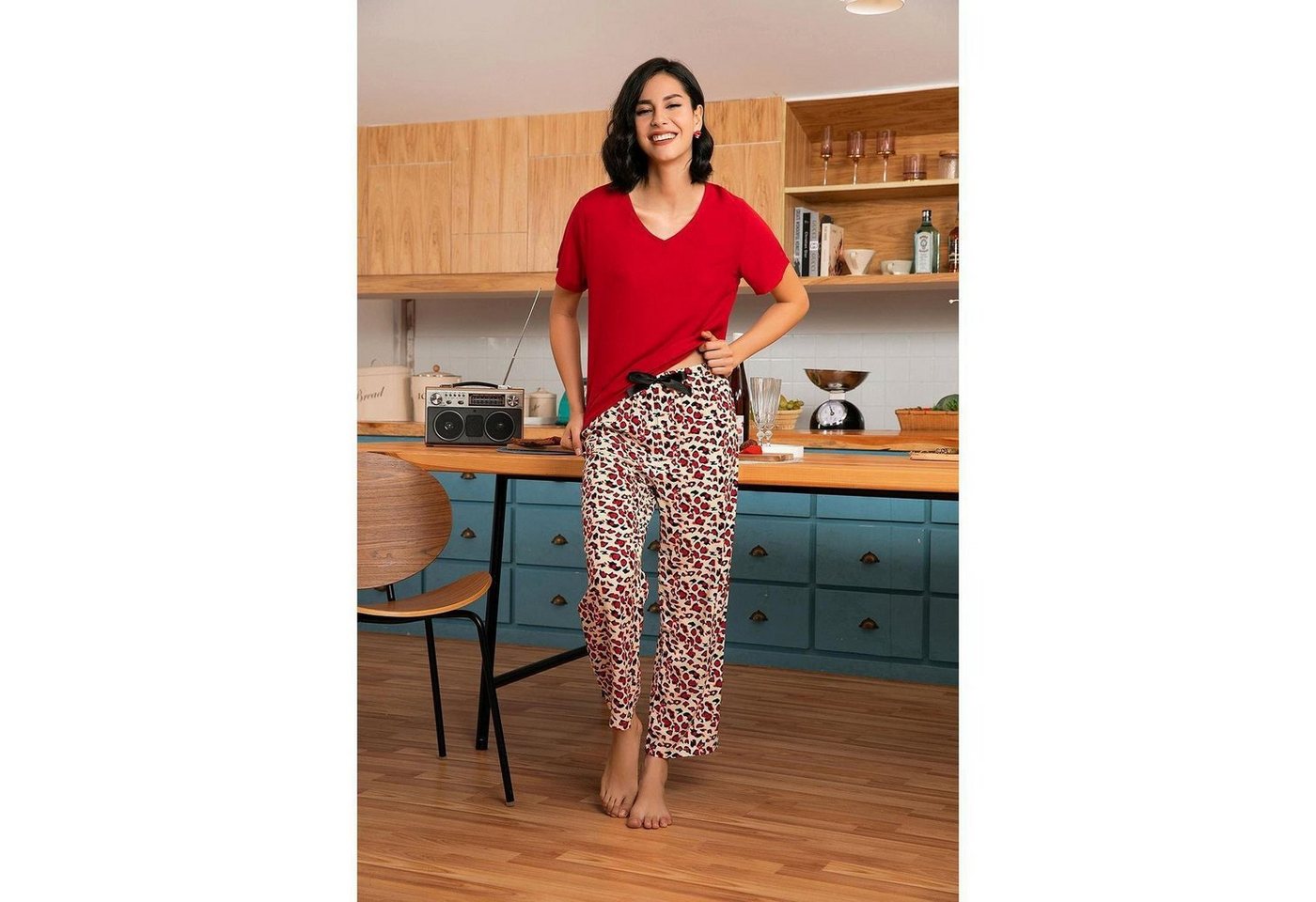 AUKUU Pyjama Homewear Homewear Damen Pyjama Set für Frühling und Herbst kurzärmelig lange Hosen von AUKUU