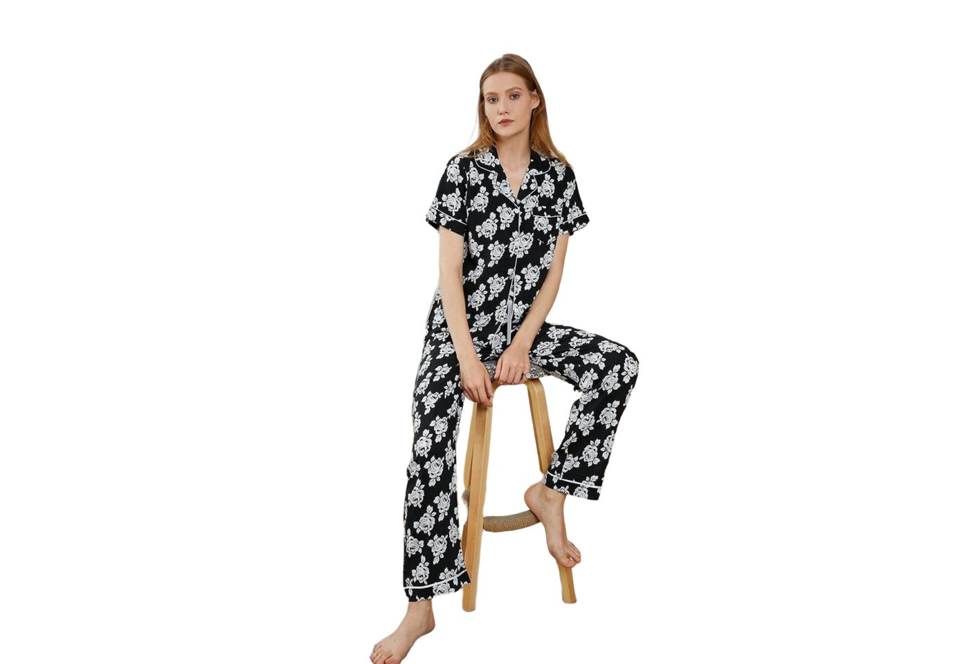 AUKUU Pyjama Homewear Homewear Set Kurzarmhose Heimpyjama Damen können draußen getragen werden von AUKUU