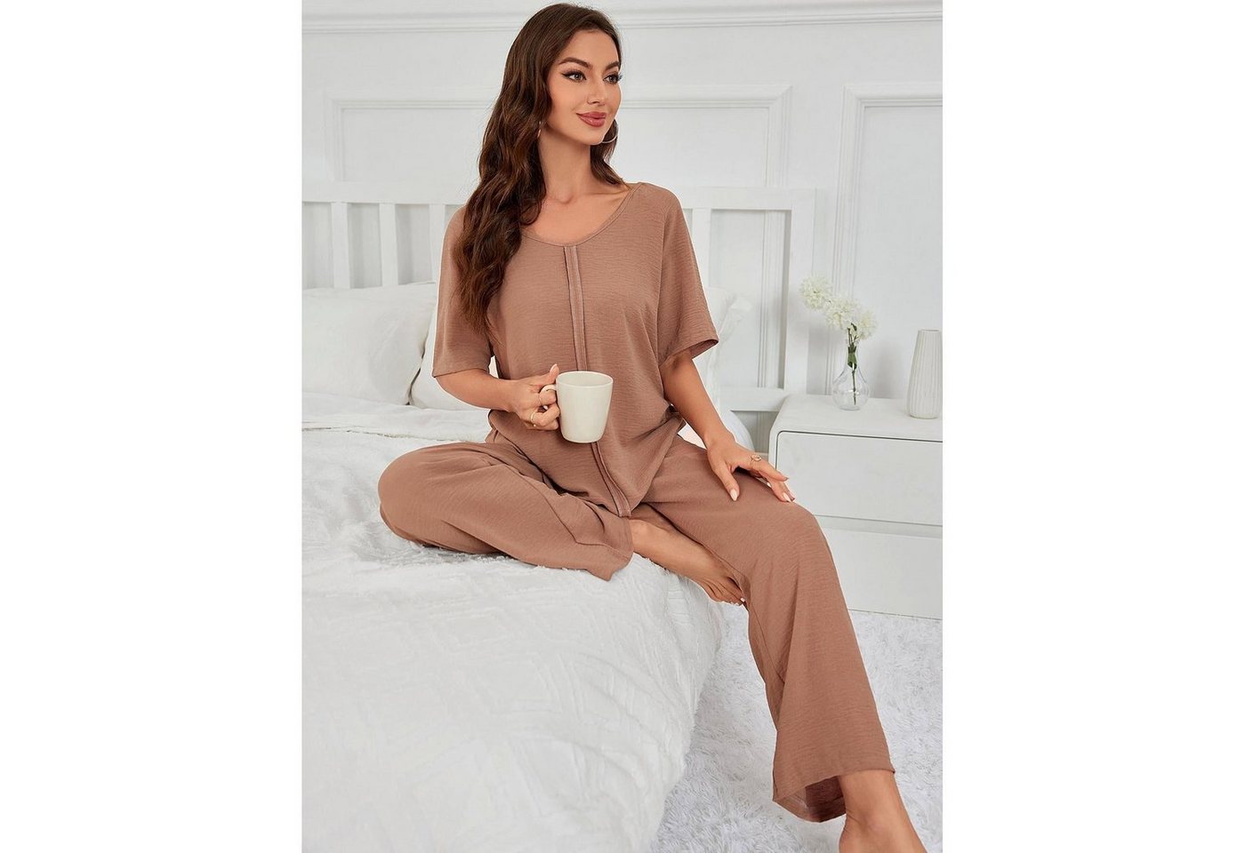 AUKUU Pyjama Homewear Homewear Set für Damen Herbst und Winter einfarbig langärmelig Pyjama und Pyjama zweiteiliges Set von AUKUU