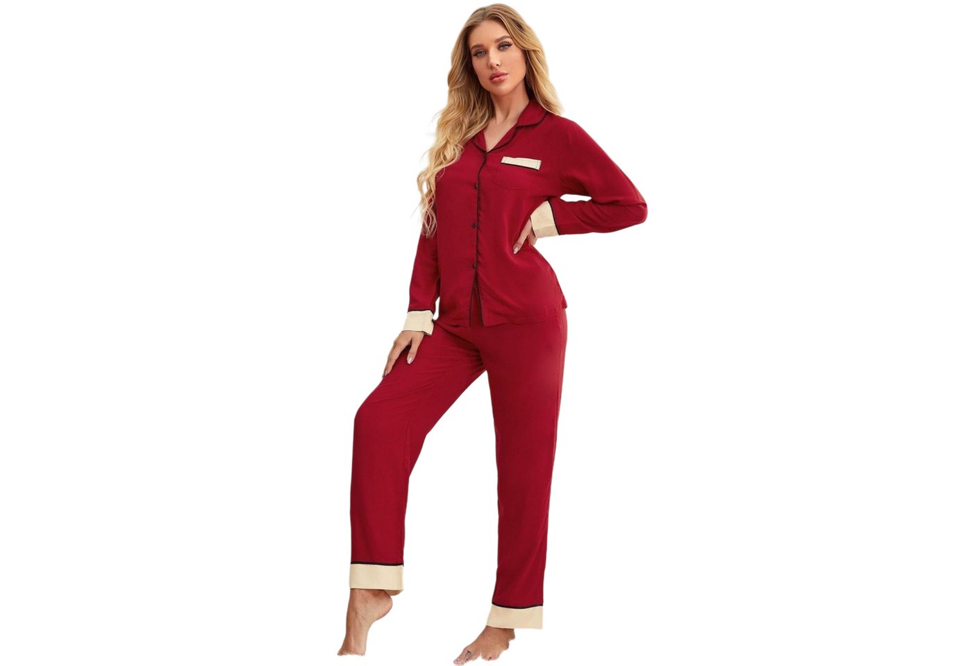 AUKUU Pyjama Homewear Homewear Set für Damen Strickjacke für Herbst und Winter langärmelige Hose kann außerhalb des Pyjamas getragen von AUKUU