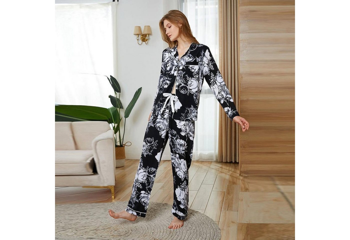 AUKUU Pyjama Pyjamas Pyjamas Damen Herbst und Winter Langarmhosen Home Wear Set kann draußen getragen werden von AUKUU