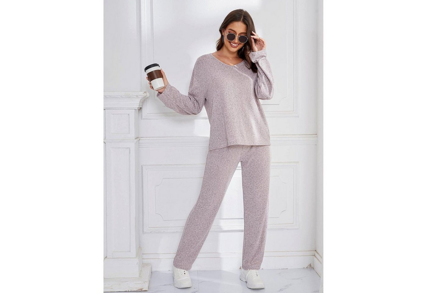 AUKUU Pyjama Pyjamas Pyjamas für Damen im Herbst und Winter lockeres Sport und Freizeit Homewear Set das draußen getragen werden von AUKUU