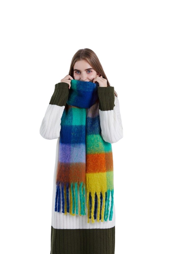 AUKUU Schal Schal Strickschal für Damen, (Drucken Halstuch Scarf Poncho Cape, 1-St. Herbst/Winter-Schal-Mode 220cm*35cm), kuscheliger Fransen-Schal von AUKUU