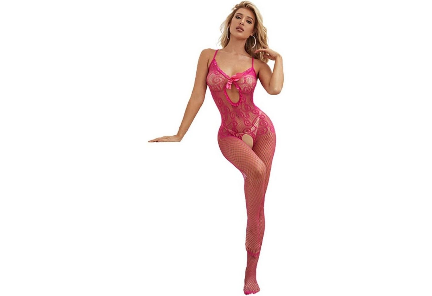 AUKUU Set: Corsage BH Damen Sexy rosa Unterwäsche Mesh Body Strümpfe Bodysuit von AUKUU