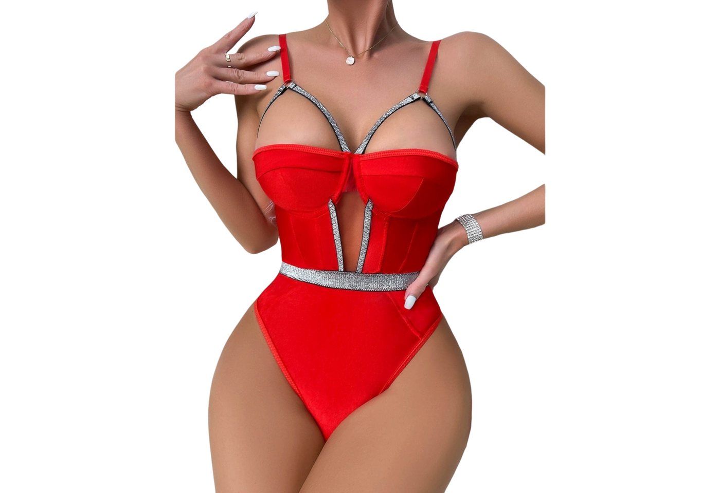 AUKUU Set: Corsage BH Set Unterwäsche sexy Damen Milchseide Straps Overall Set von AUKUU