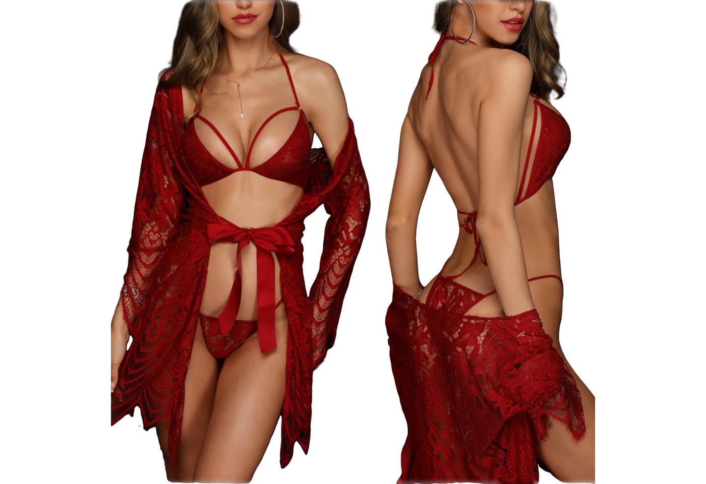 AUKUU Set: Corsage BH Set sexy Unterwäsche sexy Mesh Damen Bademantel Unterwäsche sexy Set von AUKUU