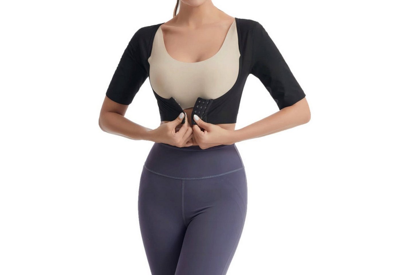 AUKUU Shaping-Body Sport Sport Damen Korsett bruststützend kurzärmelig Sport Yoga Kleidung geraffte Oberbekleidung schwarze Innen Silber Fitness von AUKUU