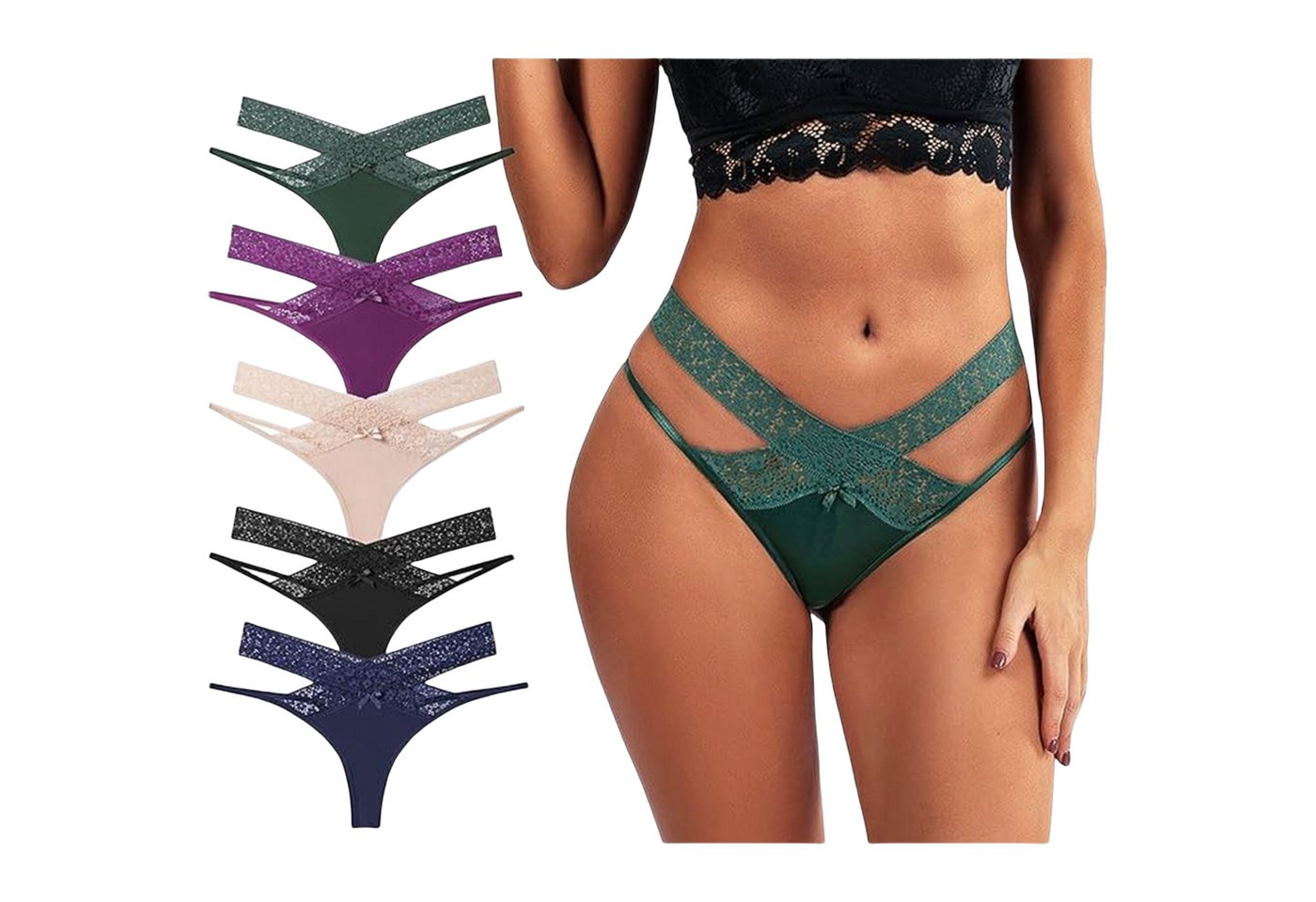 AUKUU Slip Damen Damen Spitzenhöschen mit niedrigem Bund sexy Schnürung 5er Pack von AUKUU