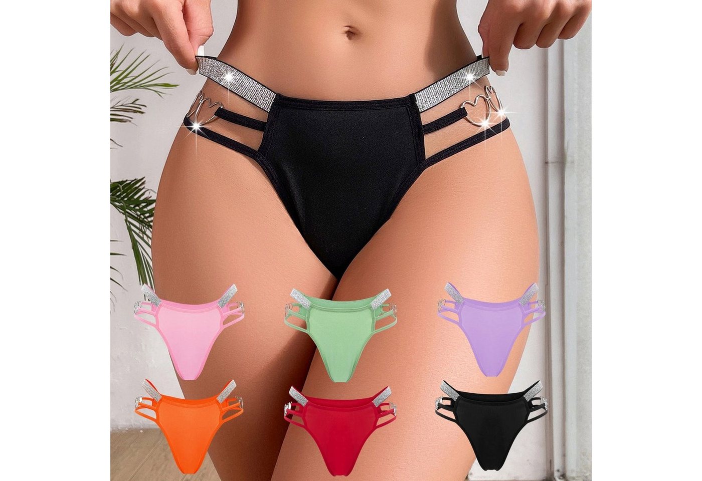 AUKUU Slip Sexy Sexy Damenunterwäsche silberner dünner Gürtel Love Hoop Größe niedrige Taille Unterwäsche für Damen von AUKUU