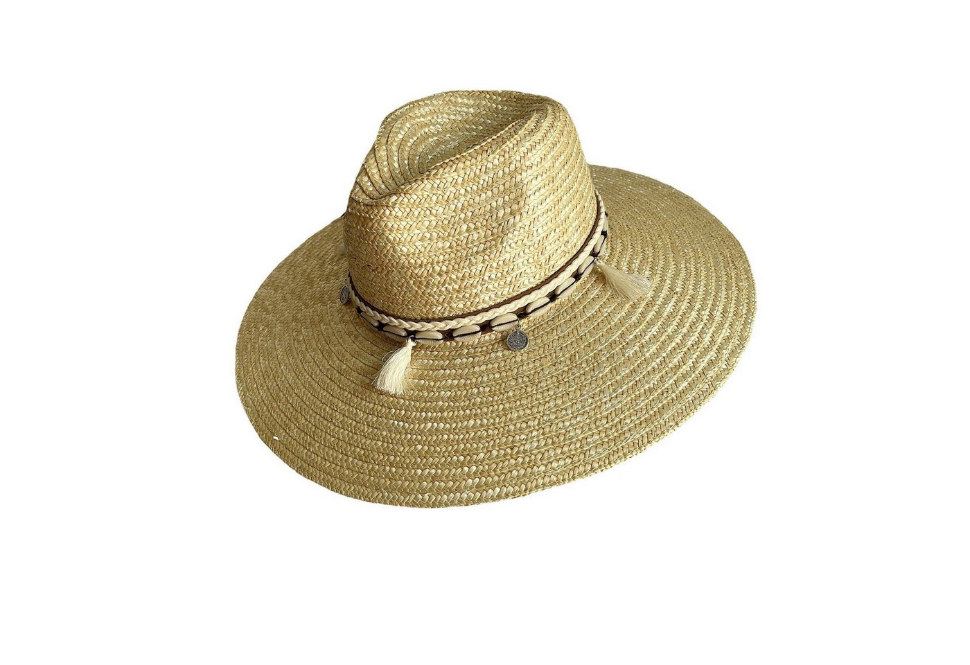 AUKUU Sonnenhut Strohhut Strohhut mit Muschelkette Retro vielseitiger Sonnenschutzhut mit großer Krempe für Damen Sommer von AUKUU