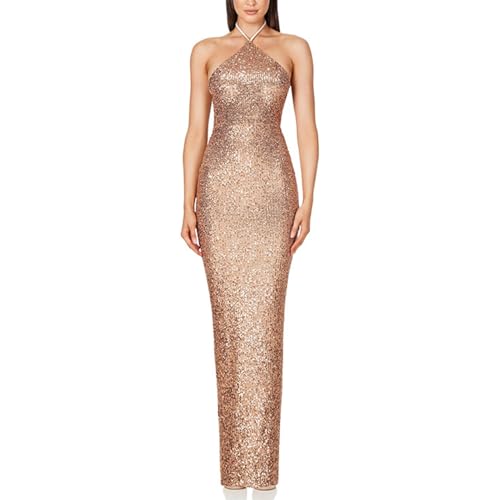 Pailletten-Abschlussballkleider Lang mit Schlitz V-Ausschnitt Glitzerndes Ballkleid, Swing Shift Kleid(Style 3,L) von AULISHUO