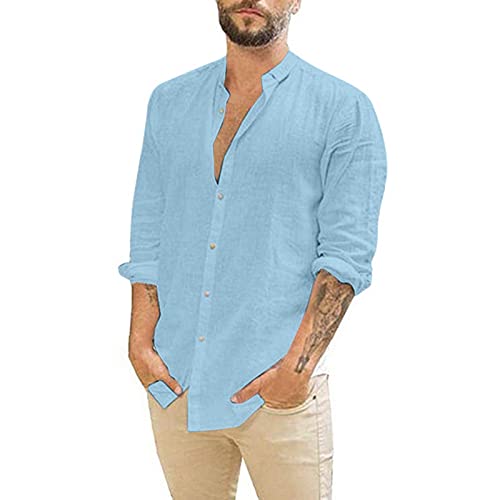 AUMELR Leinenhemd Herren Langarm Leichtes Sommerhemd Herren Hemd Herren Regular Fit Freizeithemd Hellblau Hemd Herren von AUMELR