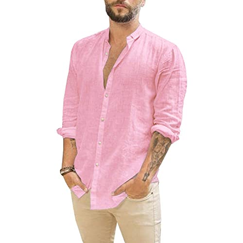 AUMELR Leinenhemd Herren Langarm Leichtes Sommerhemd Herren Hemd Herren Regular Fit Freizeithemd Rosa Hemd Herren von AUMELR