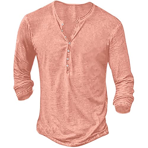 AUMELR Herren-Polo-Shirts, Baumwolle, Muskelpassform, T-Shirt, Henley-Shirts, Golf-Tops, rose, L von AUMELR