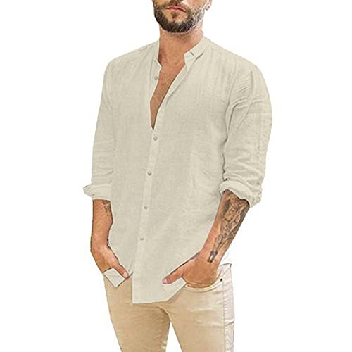 AUMELR Leinenhemd Herren Langarm Leichtes Sommerhemd Herren Hemd Herren Regular Fit Freizeithemd Khaki Hemd Herren von AUMELR