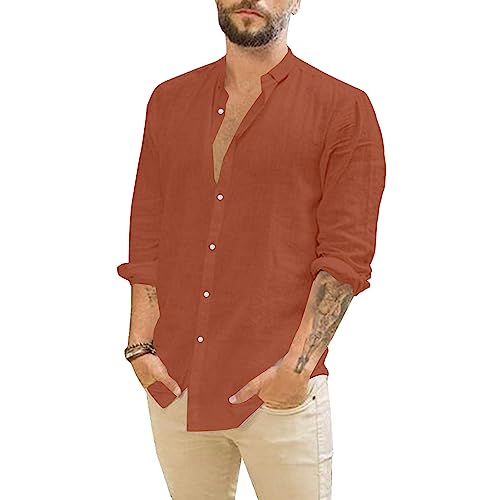 AUMELR Leinenhemd Herren Langarm Leichtes Sommerhemd Herren Hemd Herren Regular Fit Freizeithemd Orange Hemd Herren von AUMELR