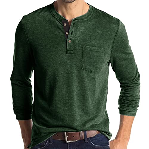 Herren Langarm T-Shirt Baumwolle Henley Shirts Casual Fashion T-Shirts, Tasche-lgreen, XL von AUMELR