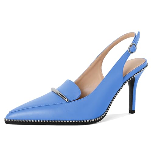 AUMOTED Frauen Stiletto High Heels Trendy Beaded Heels Loafers Pumps Pointed Toe Slingback Sandalen Ankle-Strap Blau Kleid Schuhe Büro Party Mattes Leder EU40 AUMOTED Frauen Stiletto High Heels Trendy Beaded Heels Loafers Pumps Pointed Toe Slingback Sandalen Ankle-Strap Blau Kleid Schuhe Büro Party Mattes Leder EU40 von AUMOTED