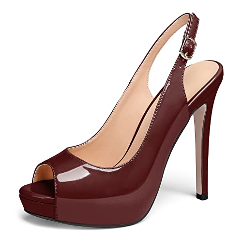 AUMOTED Peep Toe Pumps für Frauen Klassische Stiletto Pump Bequeme Slingback Schuhe Modische High Heel Pumpen Plateau Pumps für das Büro Lackleder Burgundisch 4,7 Zoll EU44 AUMOTED Peep Toe Pumps für Frauen Klassische Stiletto Pump Bequeme Slingback Schuhe Modische High Heel Pumpen Plateau Pumps für das Büro Lackleder Burgundisch 4,7 Zoll EU44 von AUMOTED