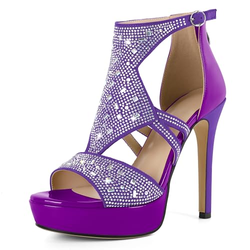 AUMOTED Plateausandalen mit Strasssteinen Bequeme Gladiator-Sandalen mit Riemchen Modische Sandalen mit Offener Spitze Lila 4,9 Zoll EU43 von AUMOTED