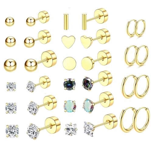 AUNEK Ohrstecker- und Creolen-Ohrring-Set für empfindliche Ohren, minimalistischer Einfädler, Knorpel, Helix, Tragus, Lobe, Piercing-Schmuck für Damen und Herren, 16 Paar, Geschenk bereit AUNEK Ohrstecker- und Creolen-Ohrring-Set für empfindliche Ohren, minimalistischer Einfädler, Knorpel, Helix, Tragus, Lobe, Piercing-Schmuck für Damen und Herren, 16 Paar, Geschenk bereit von AUNEK