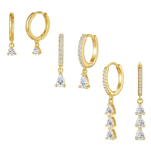 AUNEK Tropfen-Creolen-Set für Damen, goldfarben, baumelnde Huggie-Creolen, minimalistischer geschichteter Piercing-Schmuck, leichtes Geschenk-Set von AUNEK