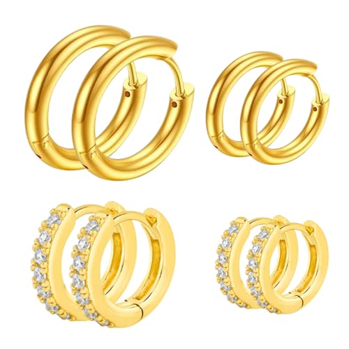 Kleines Huggie-Creolen-Set für Damen und Herren, leichte Mini-dünne Creolen, zierliche Knorpelohrringe für mehrere Piercings, Schmuck-Geschenk-Set, 4 Paar von AUNEK