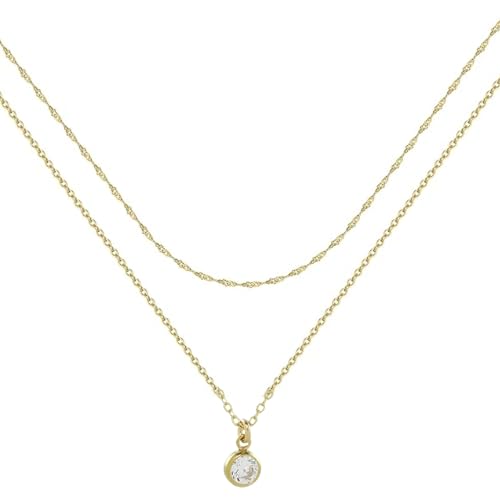 Mehrlagiges goldfarbenes Halsketten-Set für Damen, zierlicher Solitär-Anhänger und gedrehte Kette, verstellbarer minimalistischer Schmuck, in Geschenkbox von AUNEK