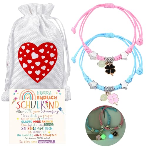 AUNGCSHE 4 PCS Armband Mädchen Nachtlicht, 2025 Neu Original Einschulung Geschenk, Glücksarmbänder mit Vierblättrigem Kleeblatt Geschenk zur Einschulung für Teenager Kinder Mädchen von AUNGCSHE