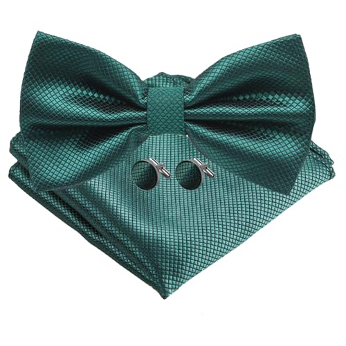 AUNGCSHE 4 PCS Herren Fliege mit Einstecktuch mit Geschenkbox, Einstellbar Volltonfarbe Fliege, Geeignet für Hochzeiten, Versammlungen, Abendkleider und Partys(Dunkelgrün) von AUNGCSHE
