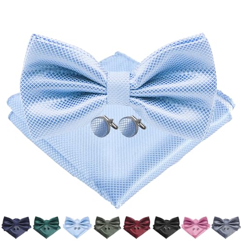 AUNGCSHE 4 PCS Herren Fliege mit Einstecktuch mit Geschenkbox, Einstellbar Volltonfarbe Fliege, Geeignet für Hochzeiten, Versammlungen, Abendkleider und Partys(Himmelblau) von AUNGCSHE