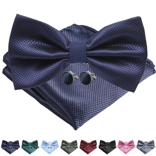 AUNGCSHE 4 PCS Herren Fliege mit Einstecktuch mit Geschenkbox, Einstellbar Volltonfarbe Fliege, Geeignet für Hochzeiten, Versammlungen, Abendkleider und Partys(Marineblau) von AUNGCSHE