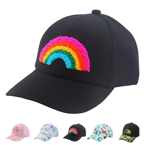 AUNGCSHE Baseballkappe Cartoon Design Cap, Verstellbare Snapback Kinder, Sommerhut Kinder Cap, Geeignet für Schule, Reisen, Camping, Strand(Schwarzer Regenbogen) von AUNGCSHE