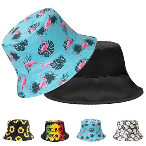 AUNGCSHE Fischerhut, Sonnenhut Bucket Hat Damen Herren, Beideseitig Tragen Fischerhüte, Retro Outdoor-Anglerhut Faltbar Buschhut für Wandern Camping Urlaub (Flamingo) von AUNGCSHE