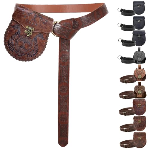 AUNGCSHE Mittelalter Tasche Geprägter, Mittelalter Gürtel und Mittelalter Gürteltasche, Wikinger Gürtel für Passend zum Wikinger Piraten Zauberer Ritter Renaissance Kostüm (Brauner Drache) von AUNGCSHE