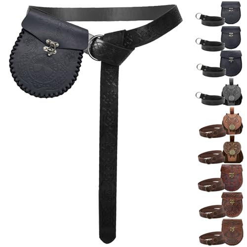 AUNGCSHE Mittelalter Tasche Geprägter, Mittelalter Gürtel und Mittelalter Gürteltasche, Wikinger Gürtel für Passend zum Wikinger Piraten Zauberer Ritter Renaissance Kostüm (Schwarzer Drache) von AUNGCSHE